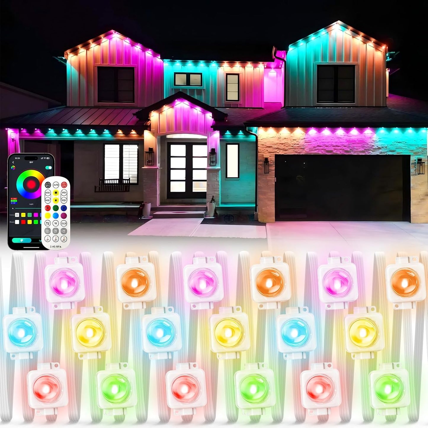 Permanent Outdoor Lights 100FT - Smart RGB-IC Eave Lights