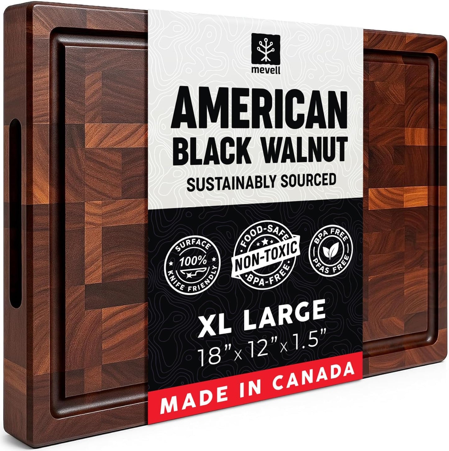 Walnut Wood Cutting Board for Kitchen - Reversible & Durable