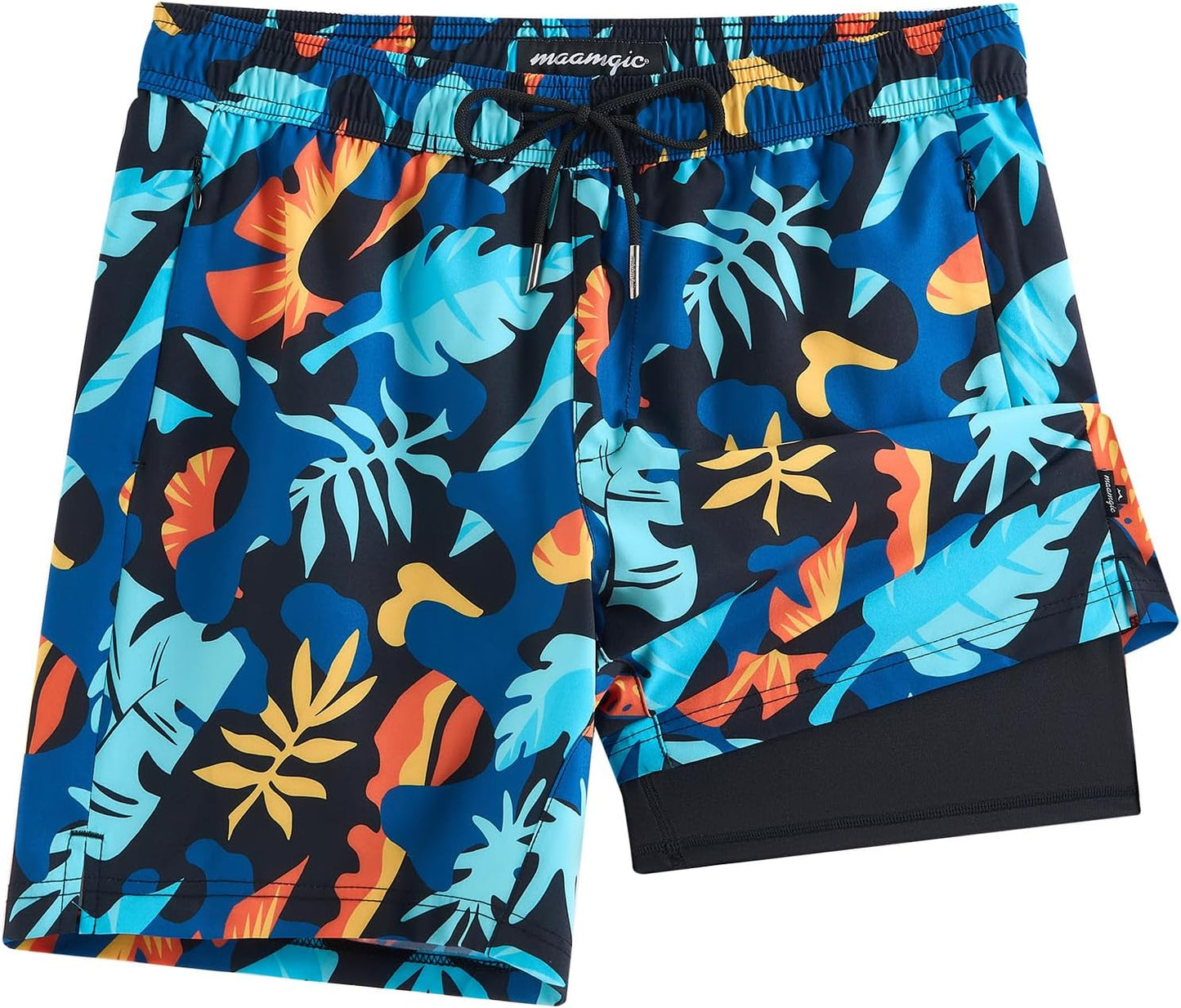 2 in 1 Mens Swim Trunks with Compression Liner for Comfort