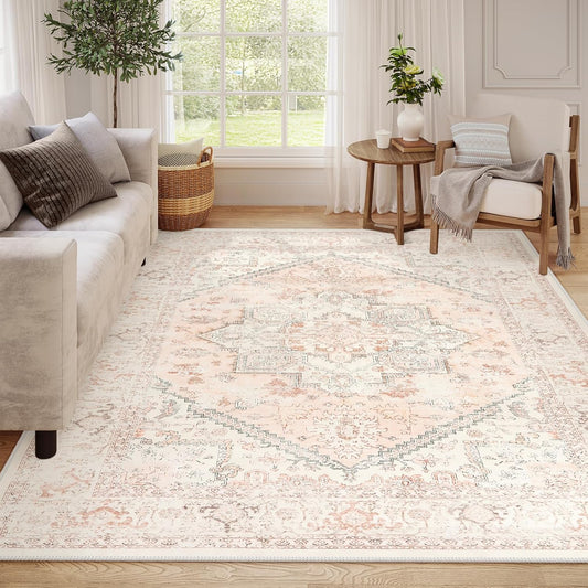 LIVEBOX Pink Area Rug 8x10 - Soft Non-Slip Floral Carpet