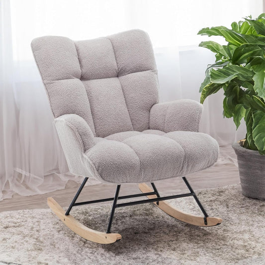 Ergonomic Teddy Upholstered Glider Rocking Chair for Comfort