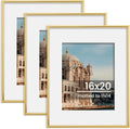 16x20 Picture Frame Display Pictures 11x14 with Mat - Gold 3 Pack