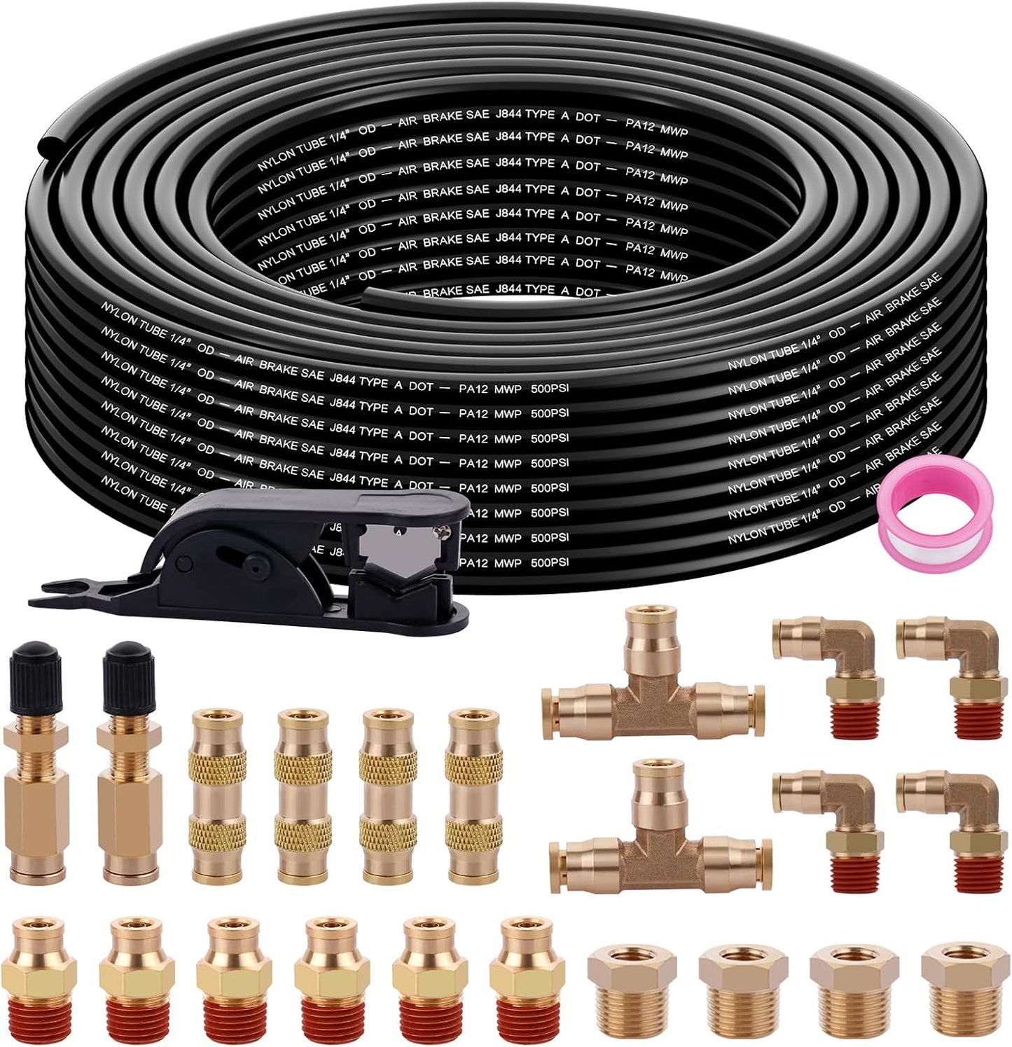 100FT 1/4 Air Hose Brass Fittings Kit for Air Suspension Systems