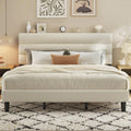 King Size Bed Frame Platform with Velvet Headboard - Quiet Support