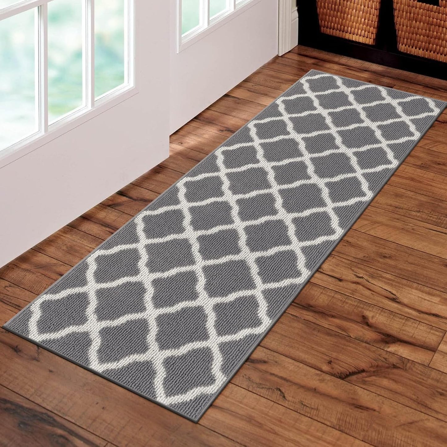 SHACOS Hallway Runner Rug 2x7 ft Non Slip Light Gray Design