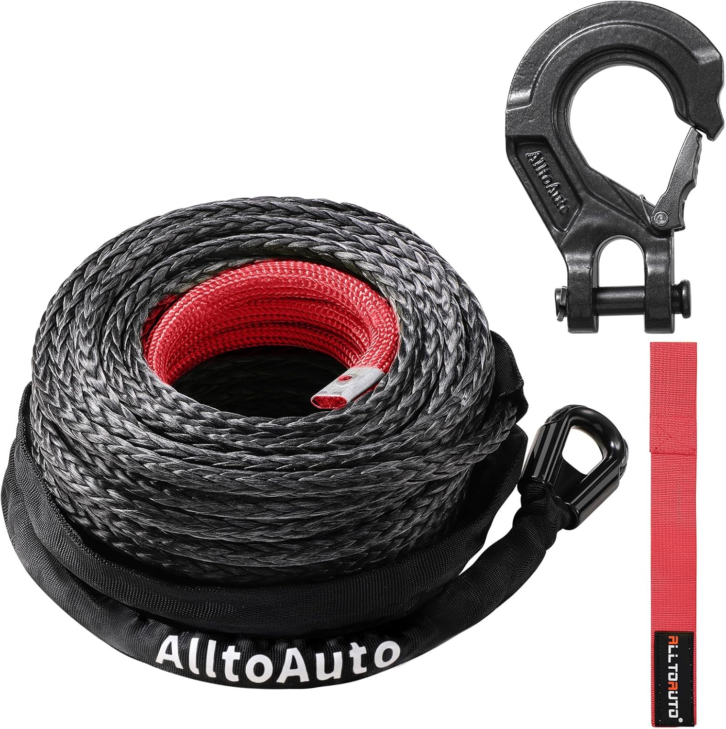 Winch Rope with Hook, 1/2 in x 92 ft Dyneema Synthetic Cable