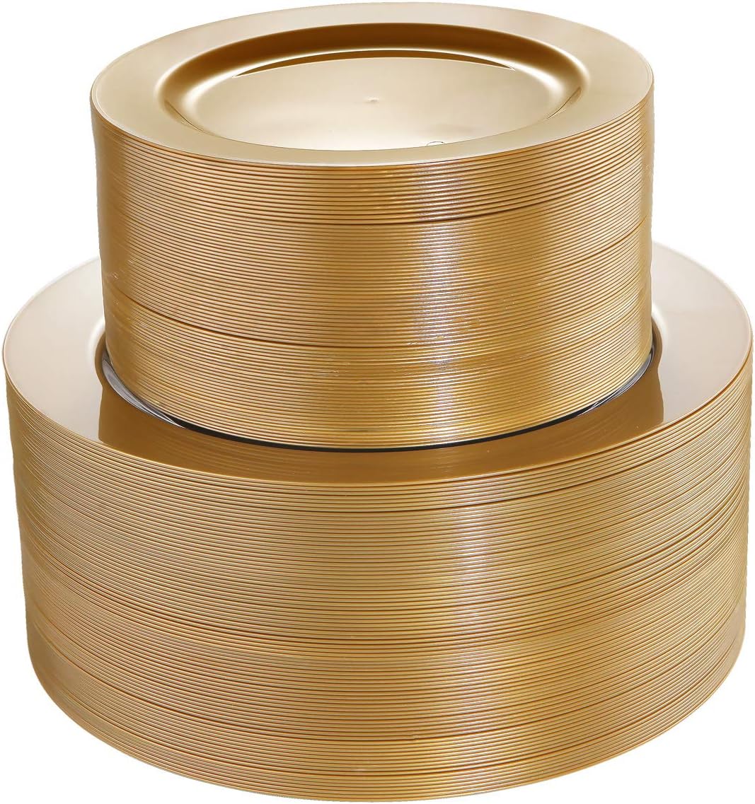 Premium Gold Disposable Plates Set - 102 Pieces
