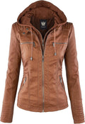 Women's Faux Leather Moto Biker Jacket with Removable (Style X3K6)