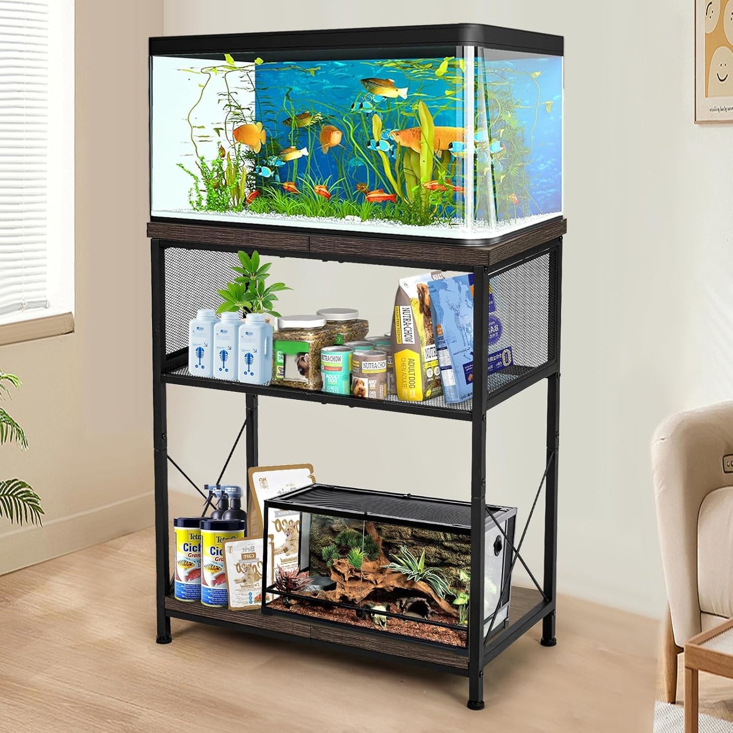 Sturdy Adjustable Height Fish Tank Stand for 10-20 Gallon Tanks