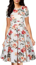oxiuly Women's Vintage Half Sleeve O-Neck Swing Dress - Flattering 35%