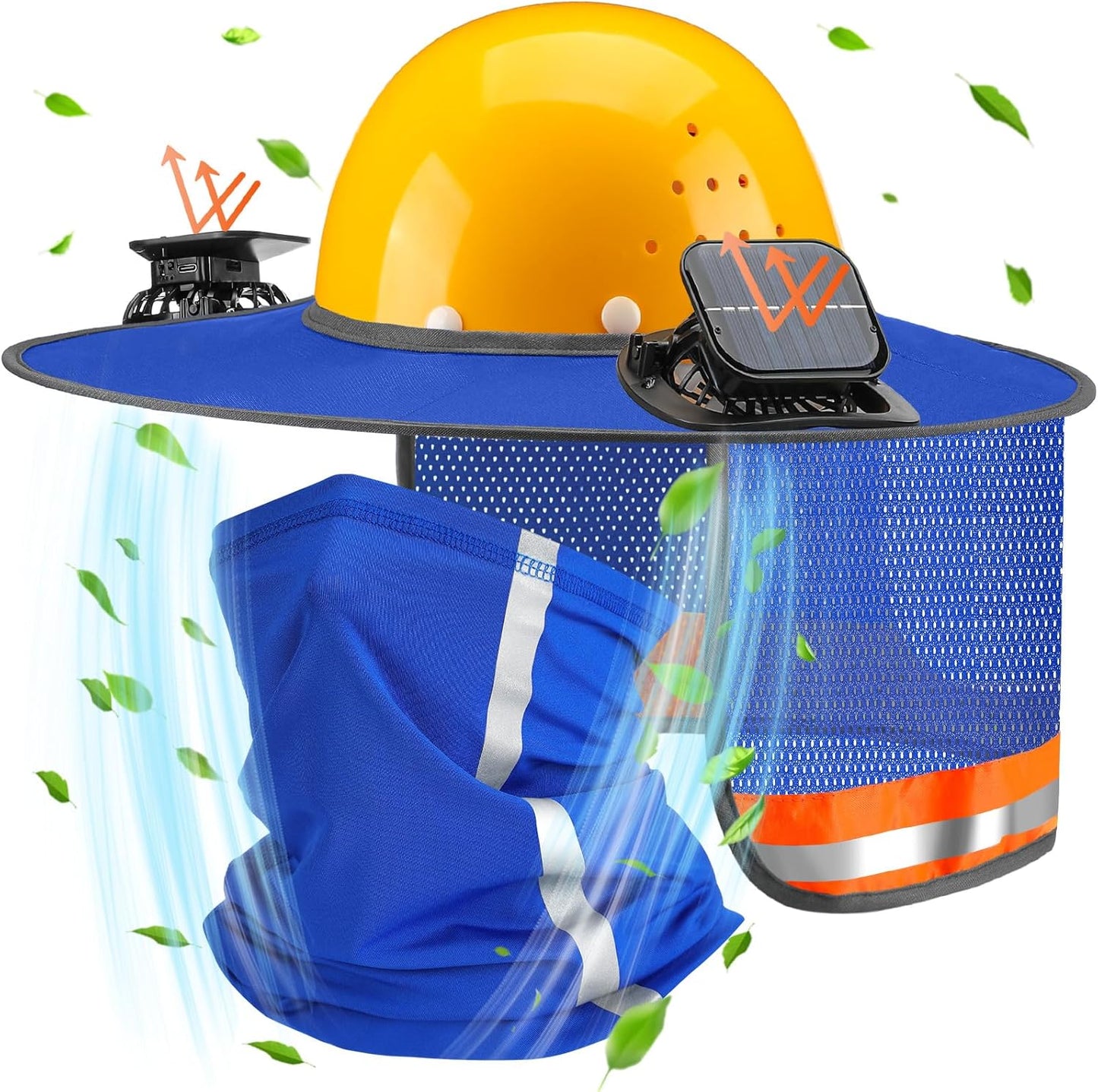 Sun Hard Hat Shade with Solar Fans and Neck Gaiter for Summer