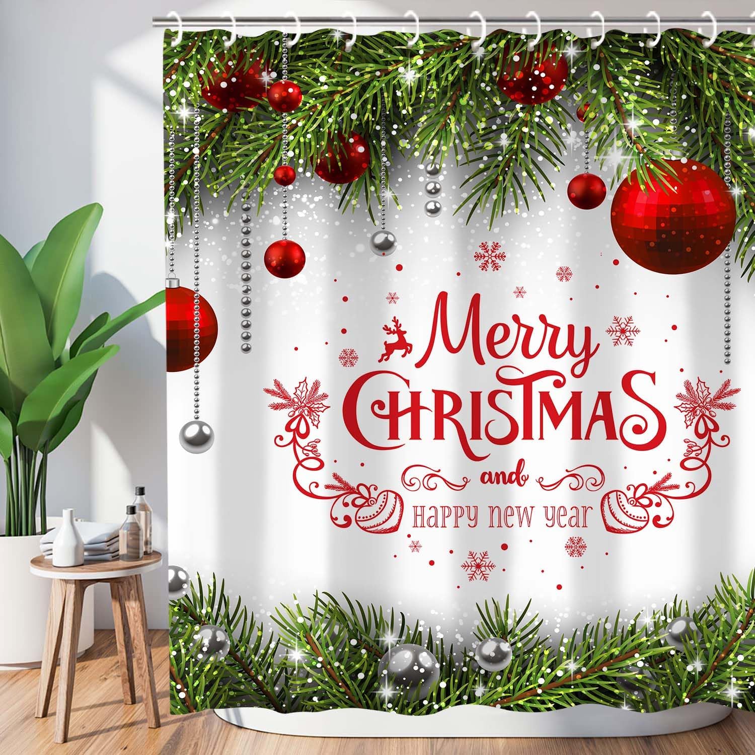 Waterproof Christmas Shower Curtain Set - Festive Holiday Decor