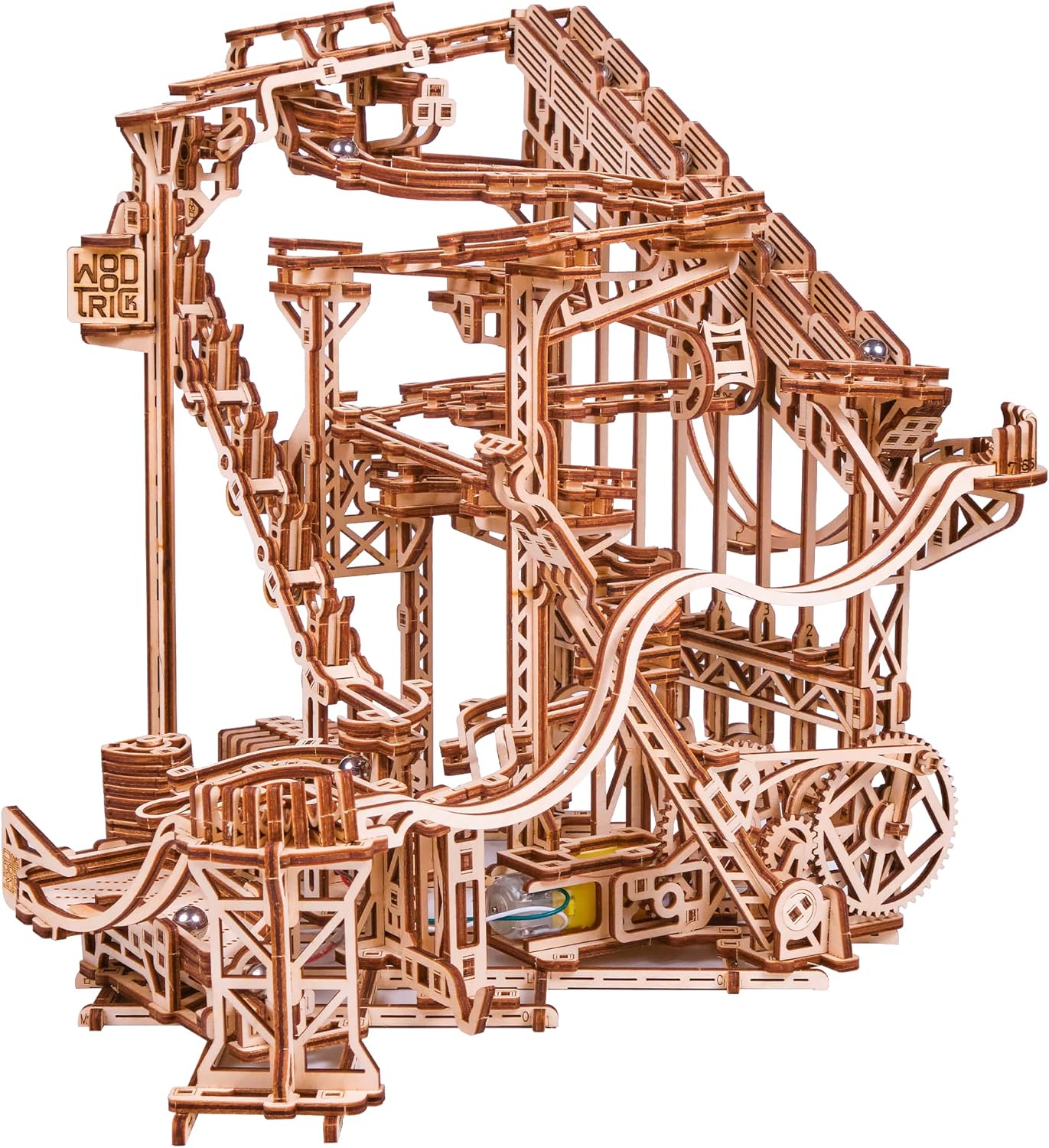 Wood Trick Wooden Marble Run Spiral Electric Motorized Model Kit