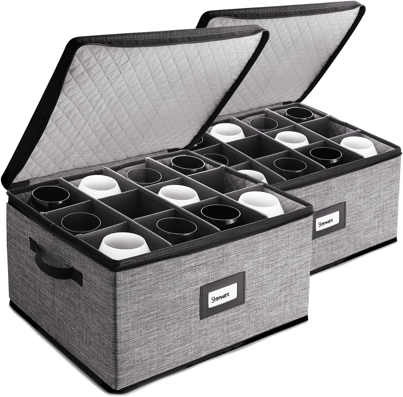 Wine Glass Storage Box with Dividers for Safe Stemware Storage
