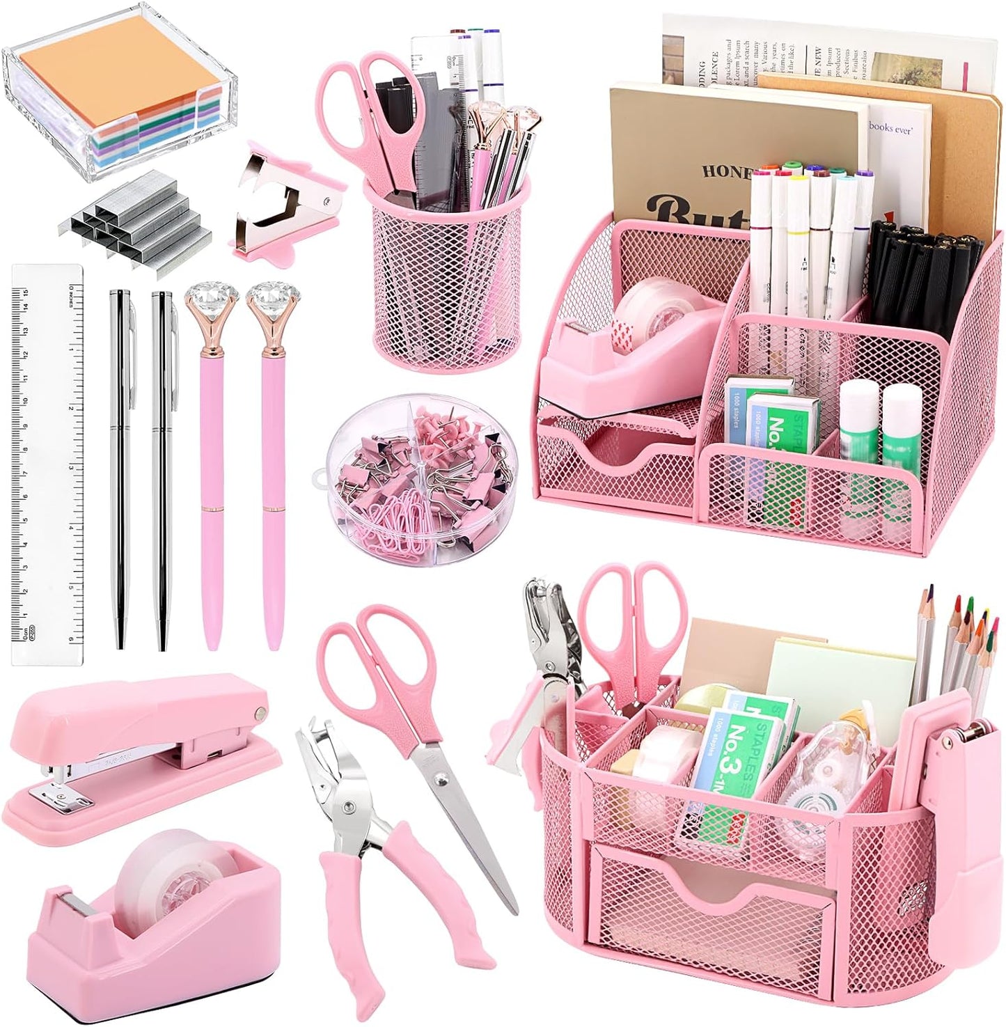 17 in 1 Pink Desk Organizers and Accessories Set for Office Use