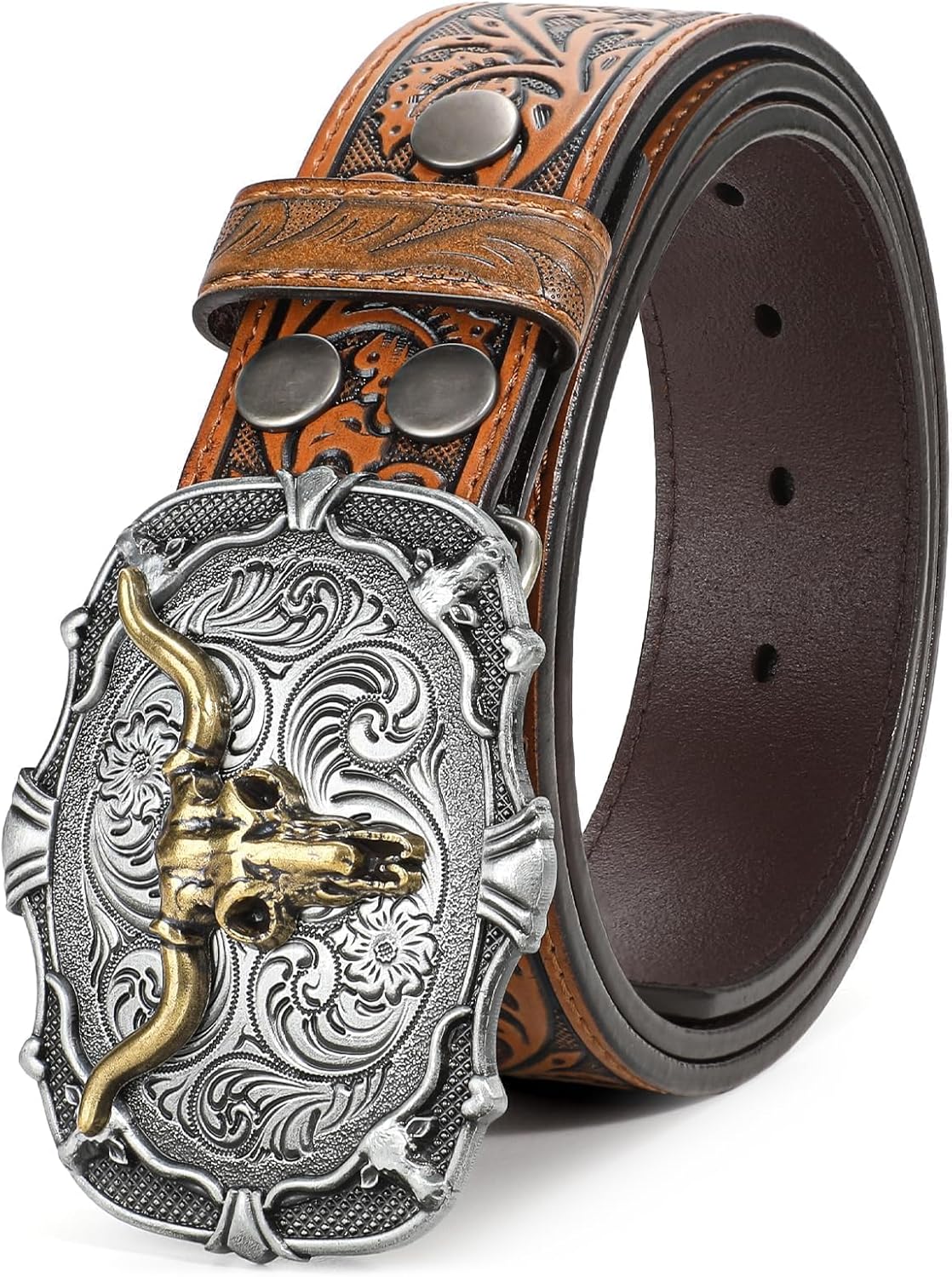 Western Leather Buckle Belt for Men Women - Stylish Cowboy Accessory