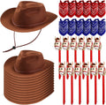 Cowboy Party Costume Set 36 Pcs - Kids Hats, Bandanas & Stick Horses