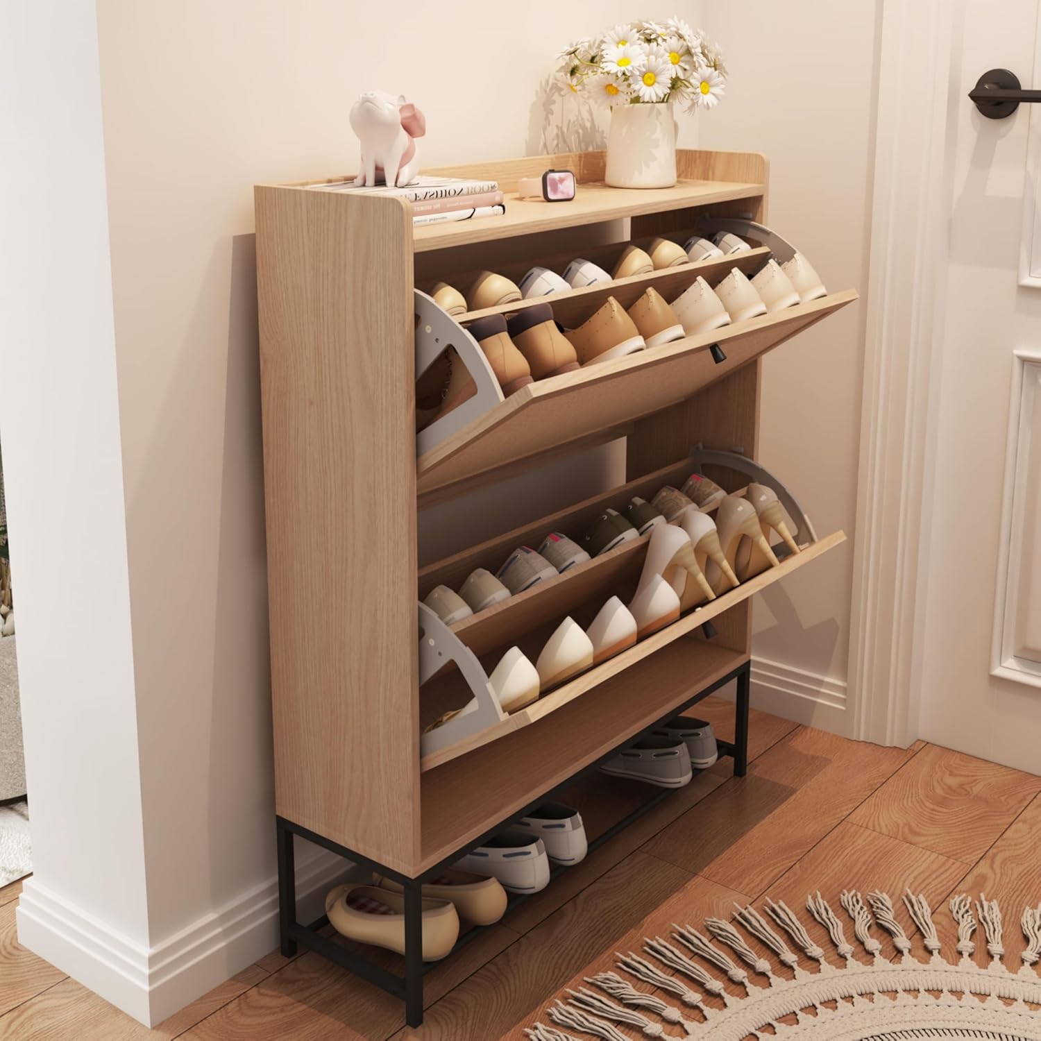 AVZEAR Shoe Cabinet Freestanding Tipping Bucket Shoe Rack