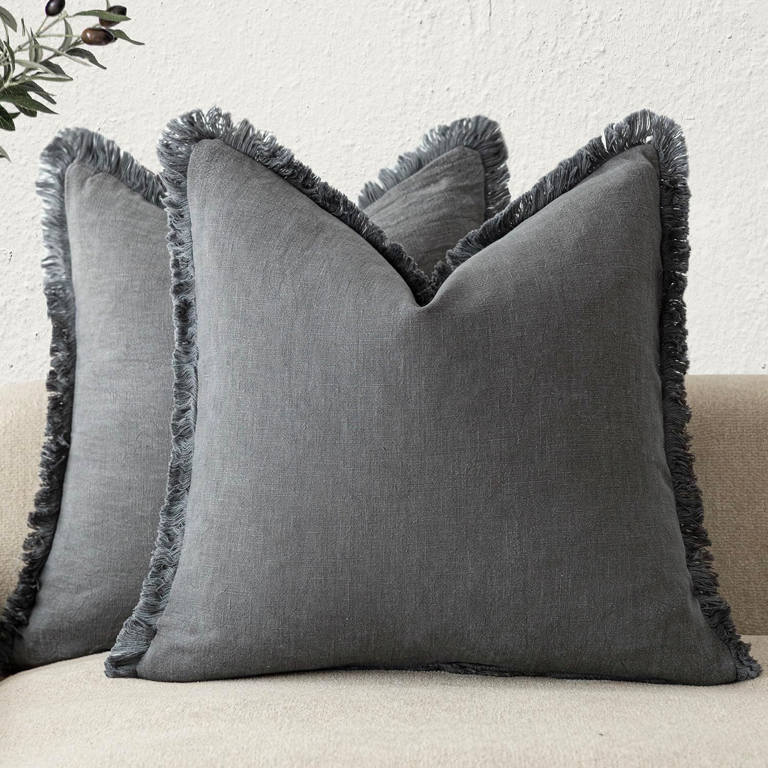 Foindtower Decorative Linen Fringe Throw Pillow Covers for Cozy Home