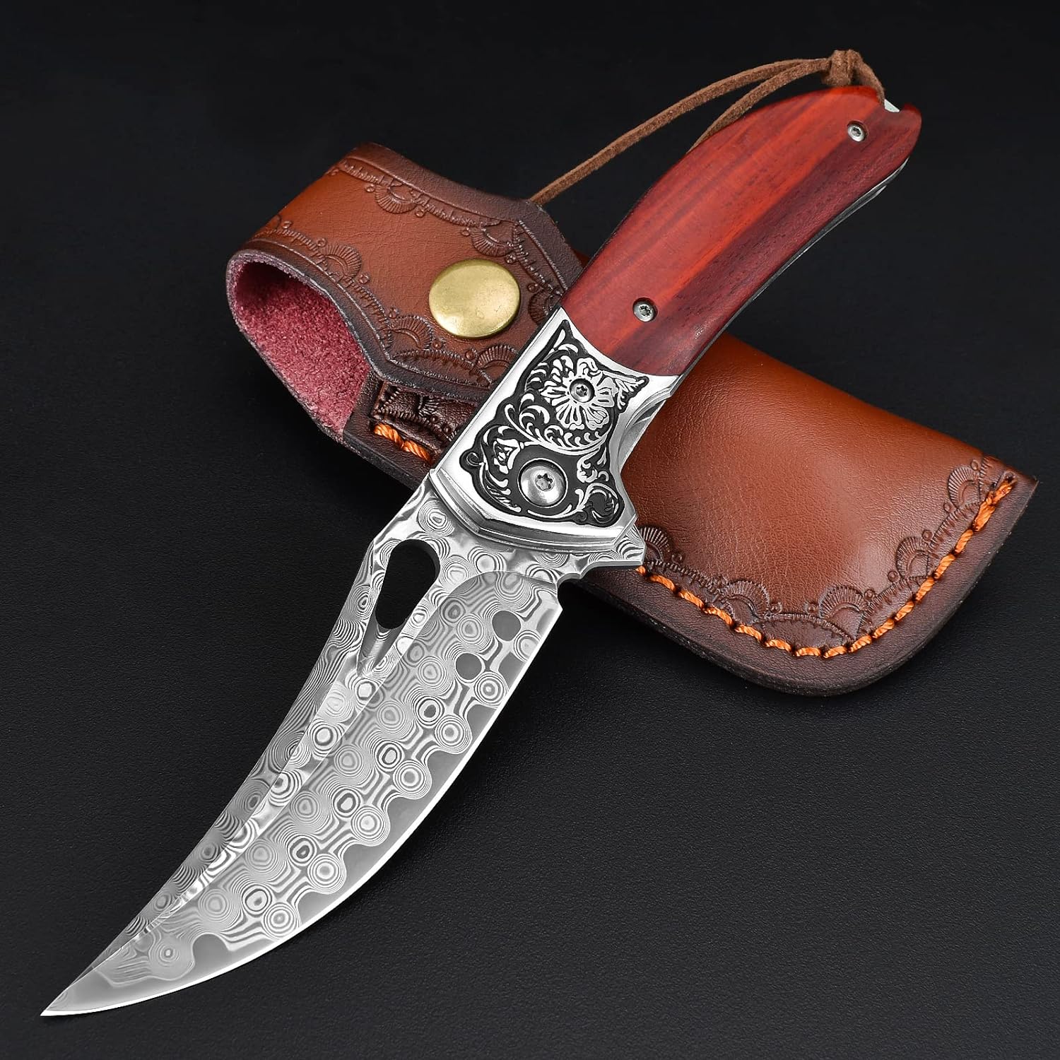 KOMWERO Damascus Pocket Knife - Sharp VG10 Steel for Camping