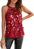 Halter Sequin Tank Tops for Women - Sparkly Ruched Party Shirt
