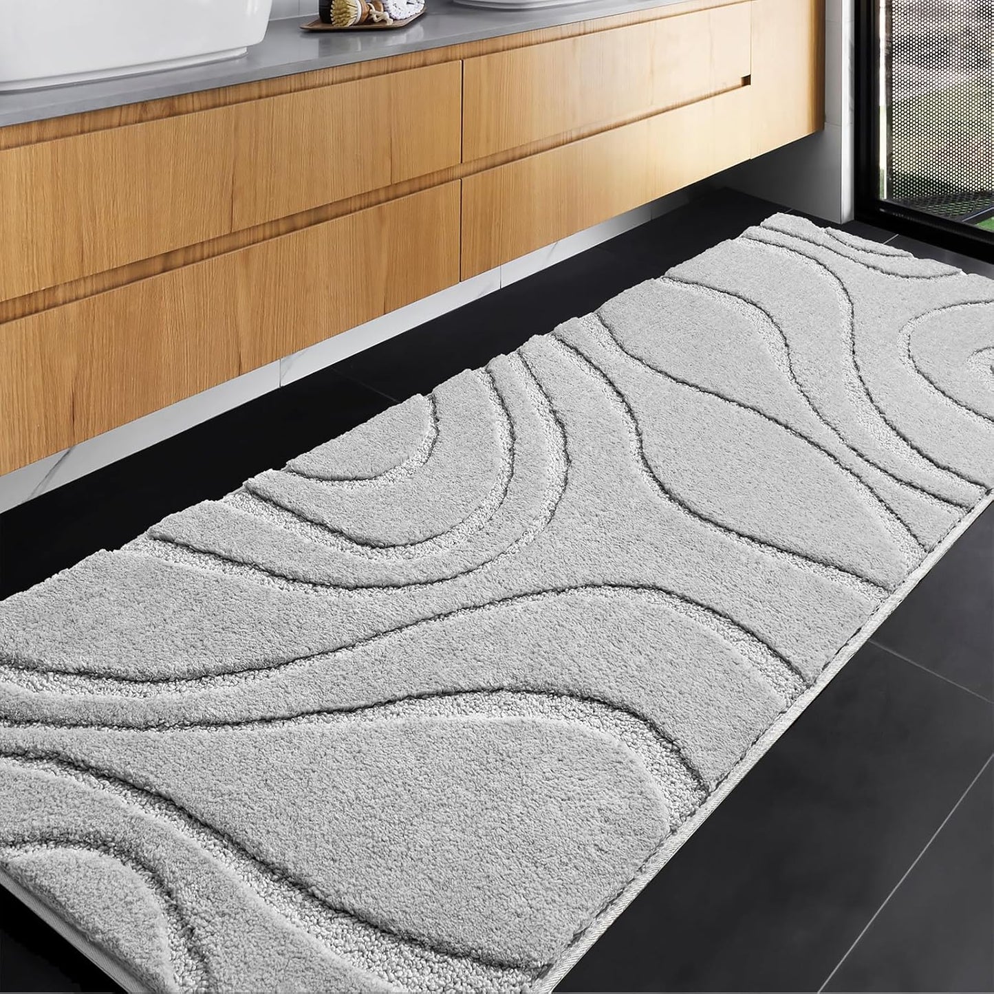 DEXDE Extra Long Bathroom Rug Non-Slip 24 x 72 Inch Grey Silver
