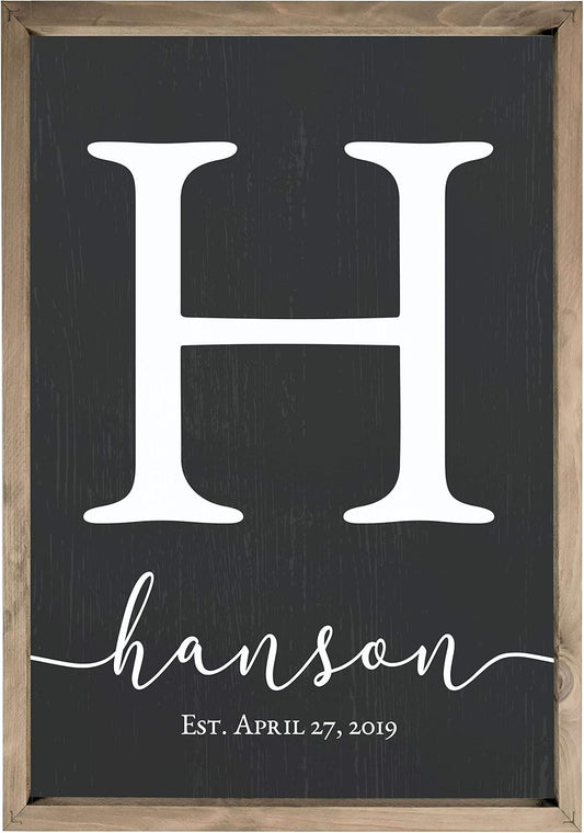 Framed Family Name Sign Personalized Monogram in Four Sizes