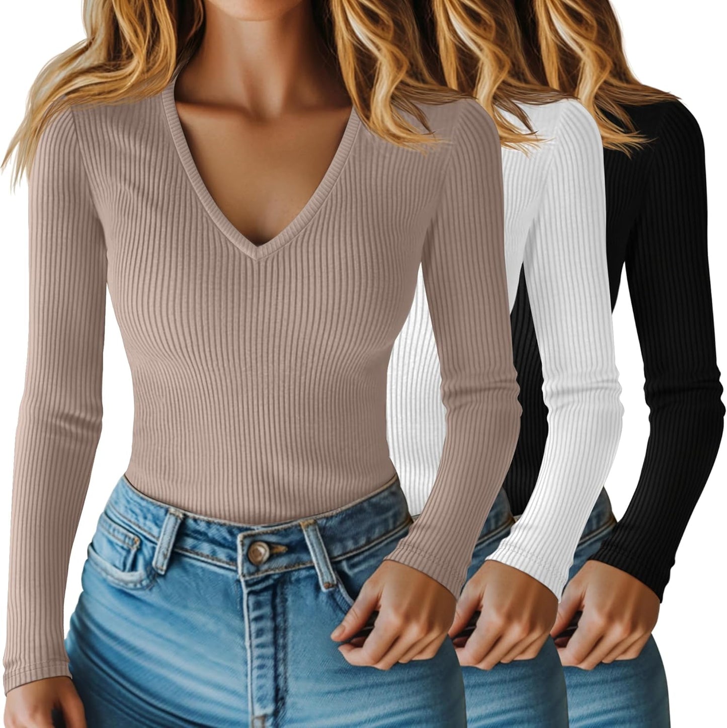 Riyiper 3 Pack Women Long Sleeve Shirts for Casual Style