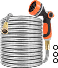 Metal Garden Hose 50 ft with 10 Function Sprayer Nozzle - Kink Free
