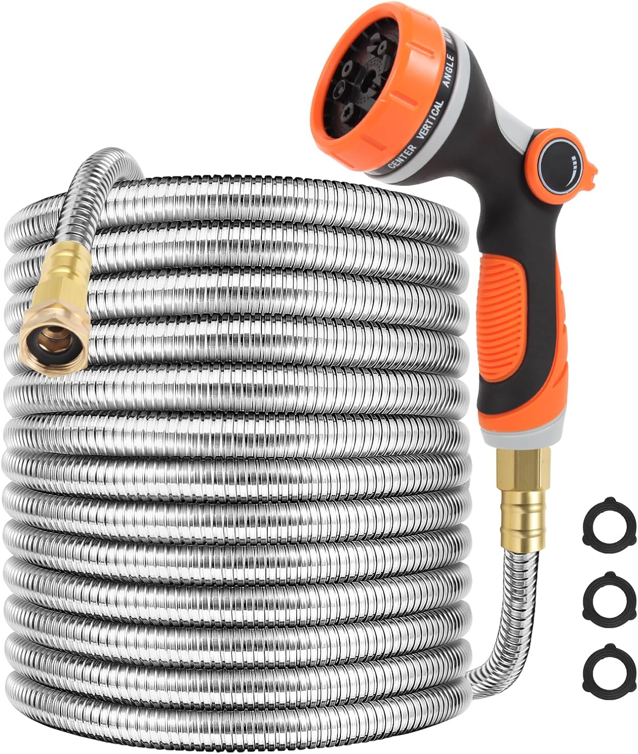 Durable Metal Garden Hose 50 ft with 10 Function Sprayer Nozzle