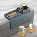 Couch Cup Holder Tray with 2 Cork Coasters - Foldable Armrest Caddy