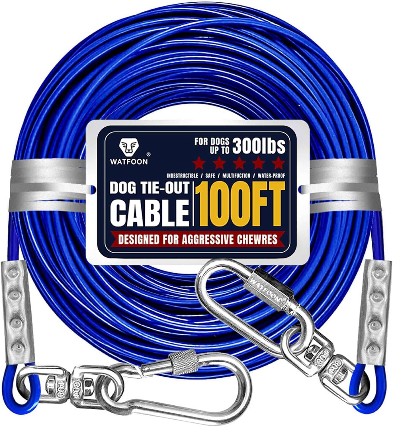 100ft Tie Out Cable for Large Dogs - Heavy Duty Steel Wire