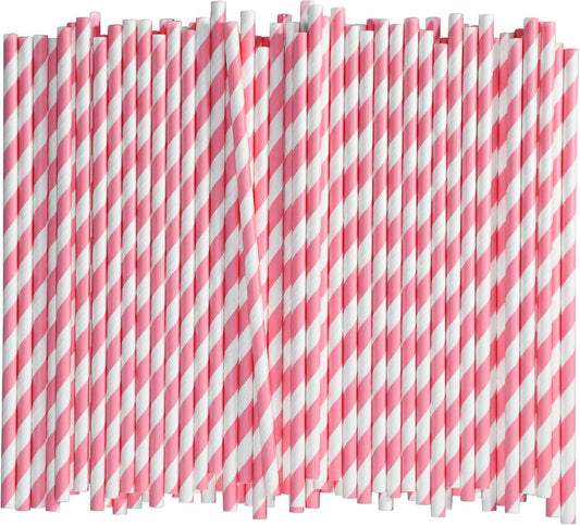 Chunspak Pink and White Striped Paper Drinking Straws Bulk 1000 Count