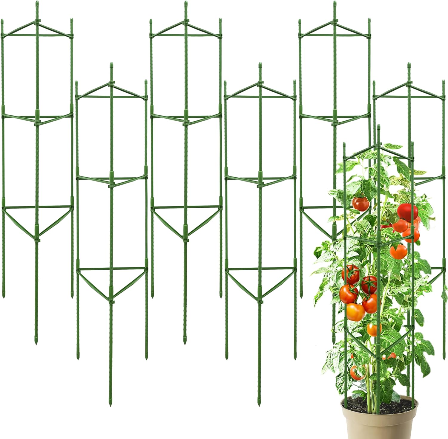 6 Pack Tomato Cages for Garden Pots - Adjustable Plant Support