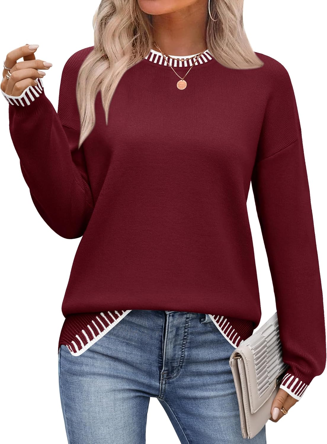 Zeagoo Womens Crewneck Pullover Sweater for Fall and Winter