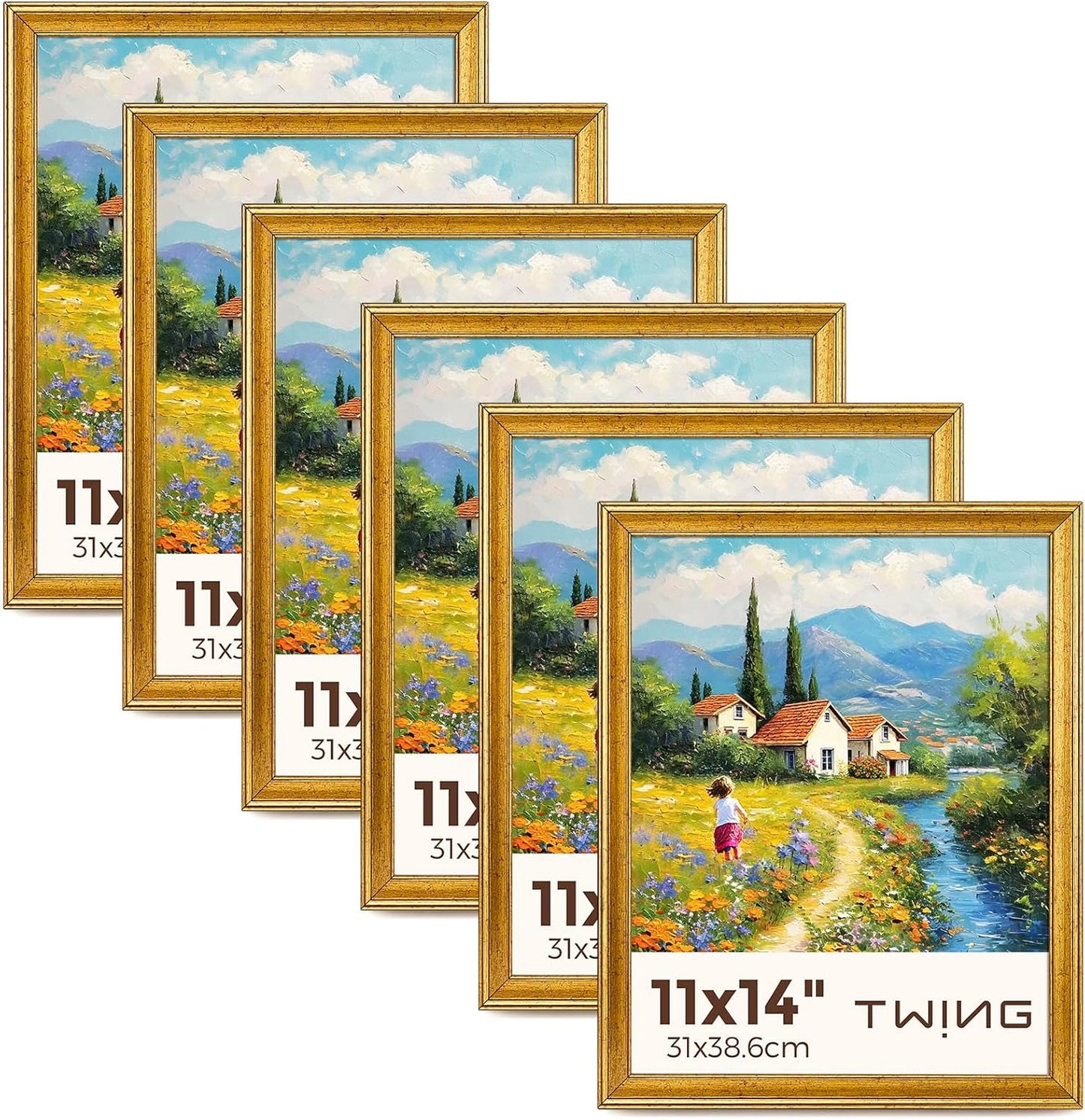 Rustic Gold Picture Frames Set of 6 for 11x14 Photos Display