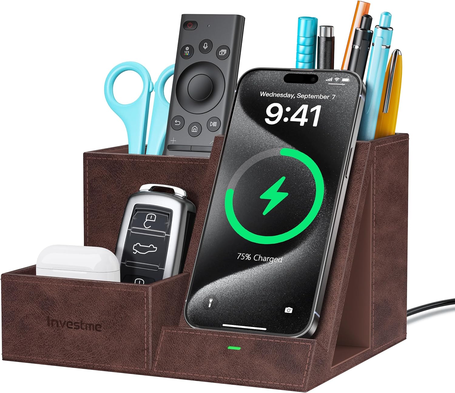 Wireless Charger with Desk Organizer and Pen Holder for Office