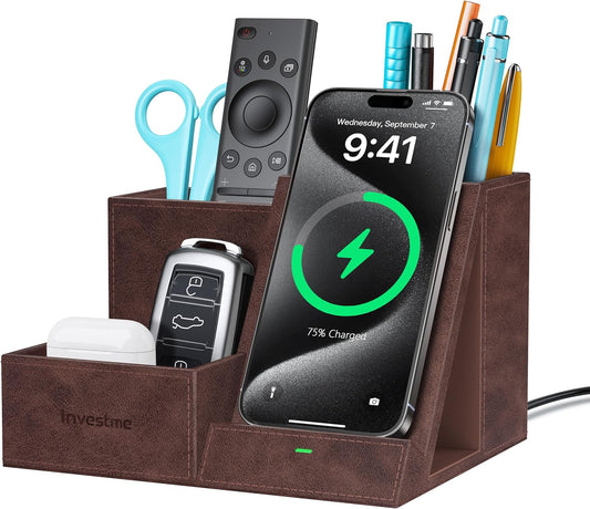 Wireless Charger with Desk Organizer and Pen Holder for Office