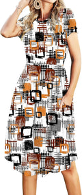 Womens Summer Pocket Knee Length Casual Fit-and-Flare Dress