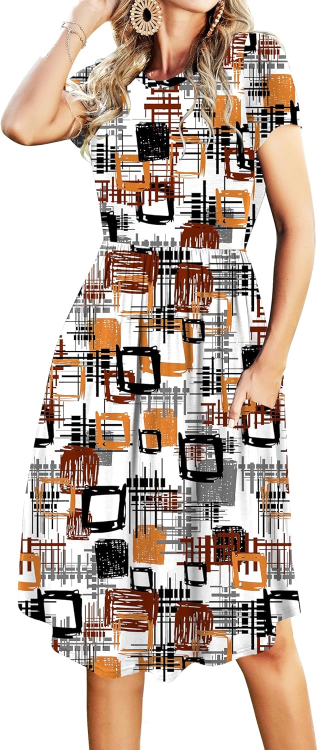 Simier Fariry Womens Summer Pocket Knee Length Casual Dress
