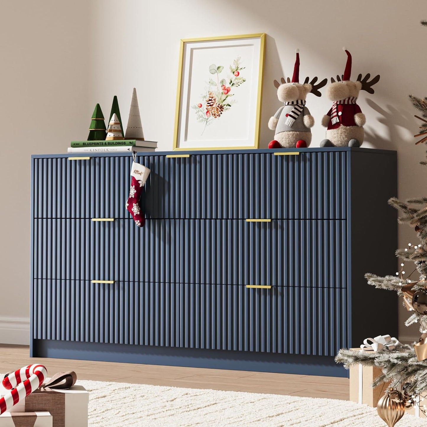 Modern Fluted 7 Drawer Dresser with Gold Handles for Bedroom