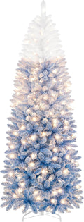 Yaheetech 7.5ft Pre-lit Snow Flocked Blue Gradient Pencil Christmas