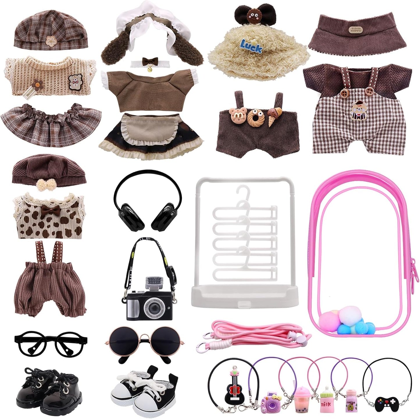 5-Pack Clothes Set for Labubu Dolls with Mini Accessories