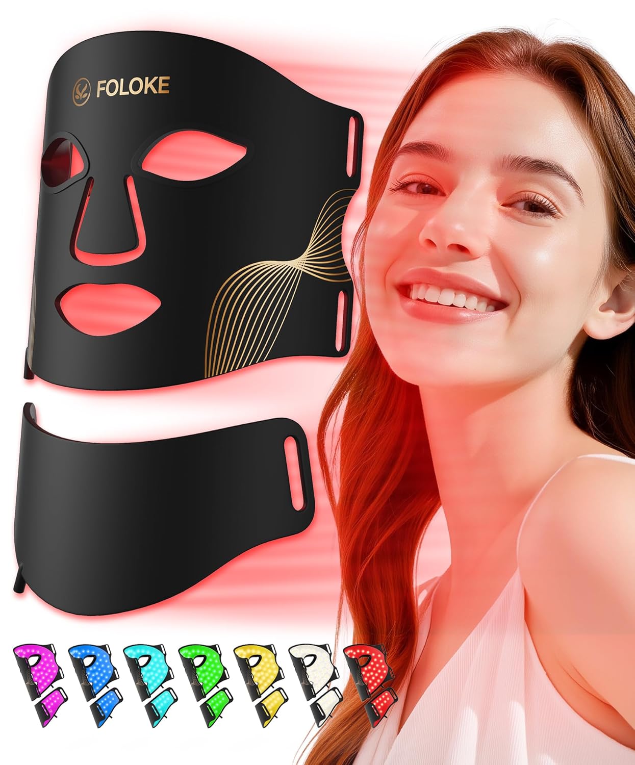 LED Light Therapy Mask for Skin Care & Neck - Advanced Black