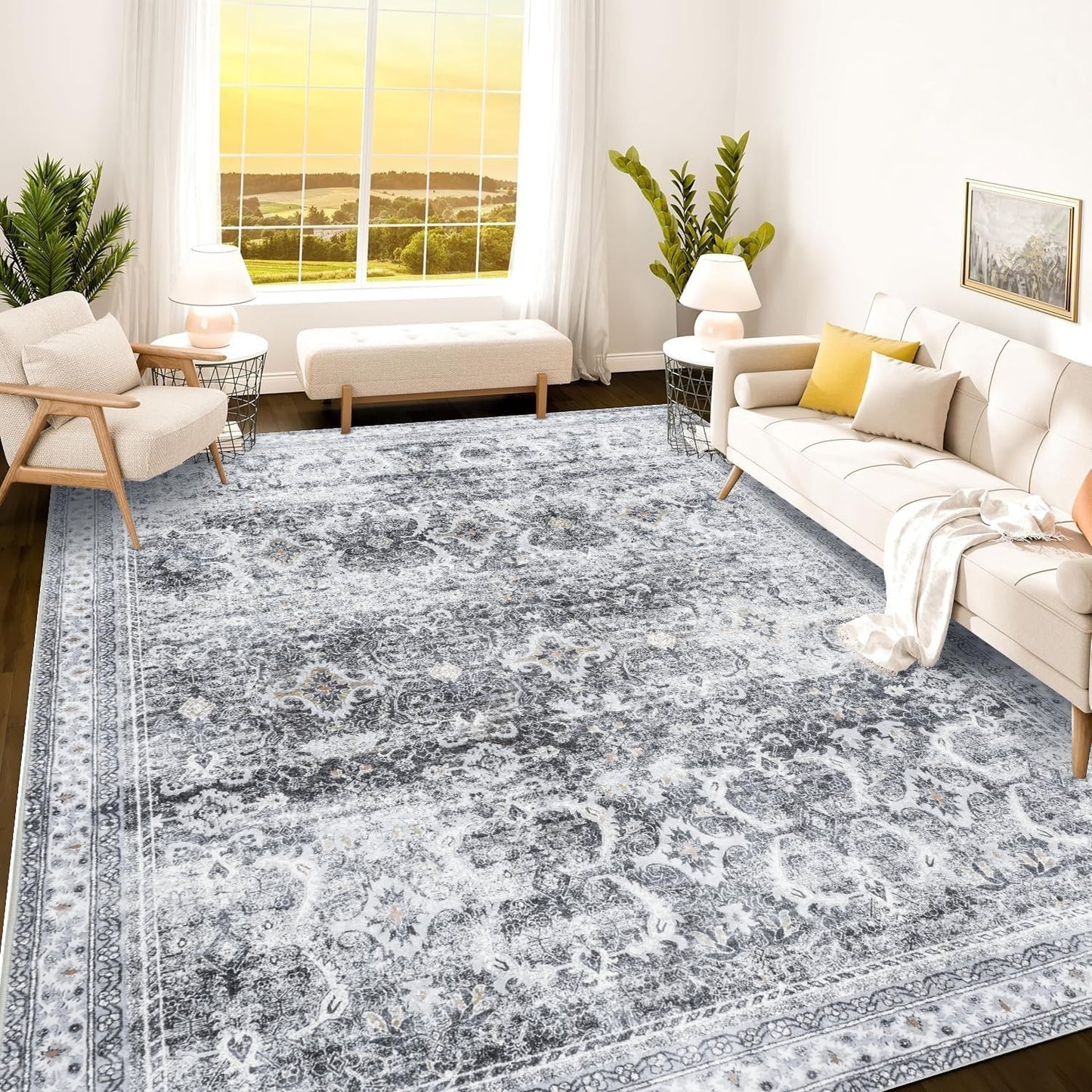 Istana 9x12 Area Rug - Light Grey Washable and Foldable Design