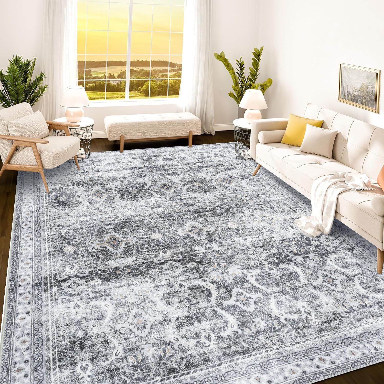 Istana 9x12 Area Rug - Light Grey Washable and Foldable Design