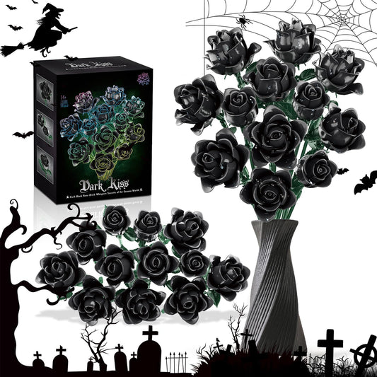 Black Roses Flower Building Set for Gothic Floral Decor