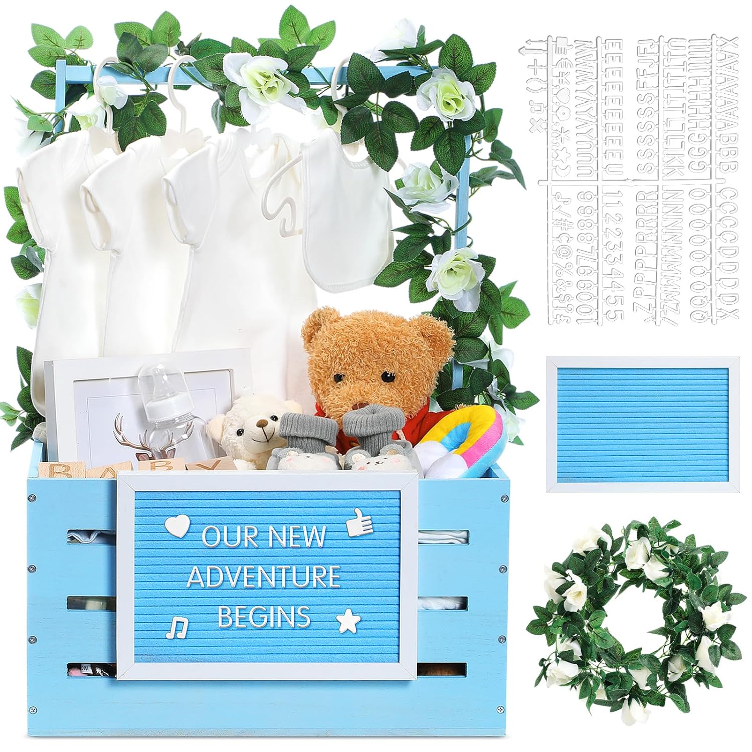 Barydat Wooden Baby Shower Crate with Felt Letter Board Kit