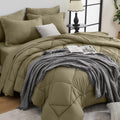 HEVUMYI Olive Green King Comforter Set - Ultra Soft 7-Piece King