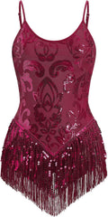 Women Sequins Fringe Bodysuit Sparkly Tassel Dance Costume - Sexy Fit